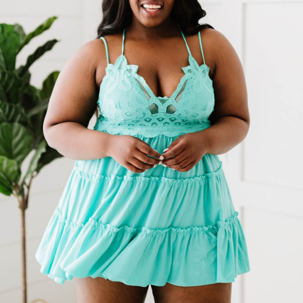 Tiffany Blue Lace Tank-Top, Sizes: S,L,XL,1XL